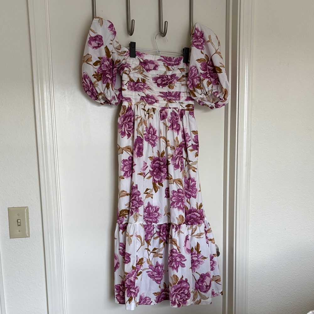 Abercrombie & Fitch White Midi Dress with Purple Floral Print